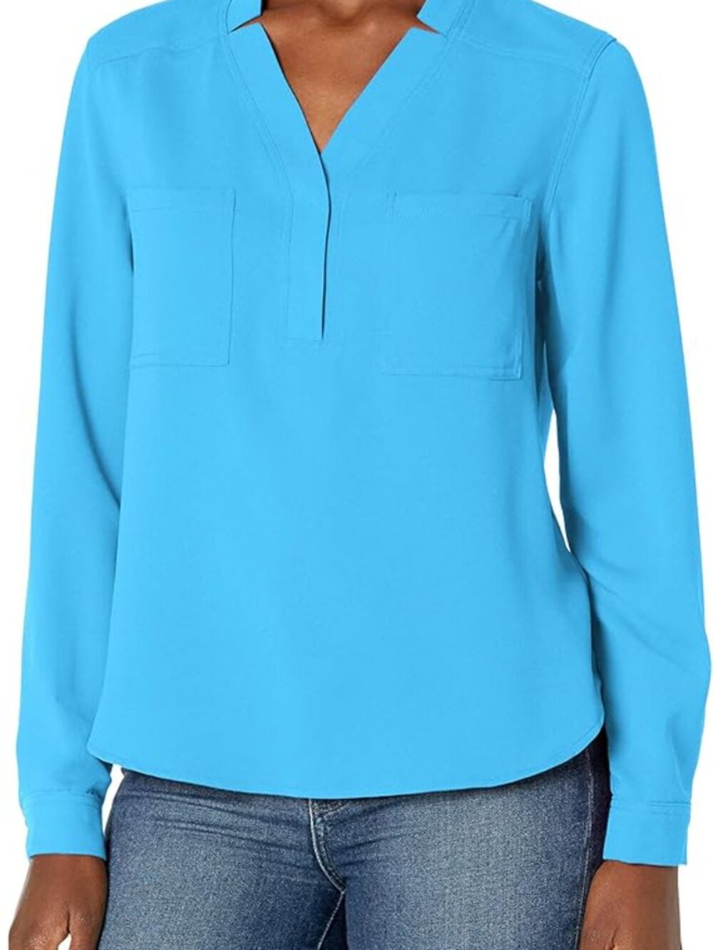 Nine West Modern Muse Harbor Blue long sleeve V-neck blouse.Small